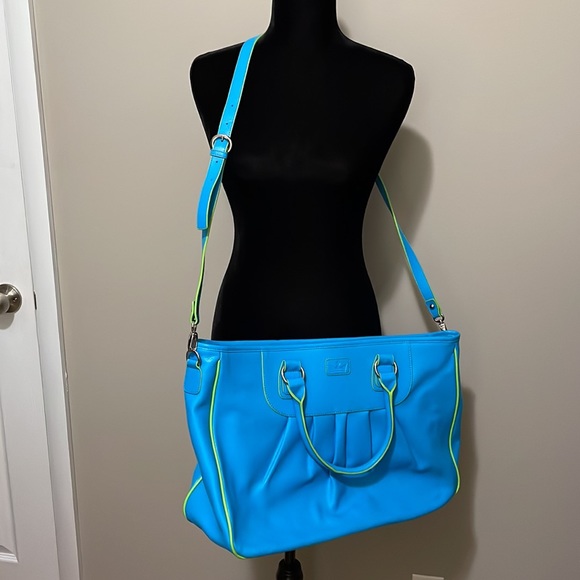 Baekgaard Blue and Green Leather Weekender Bag - Picture 7 of 7